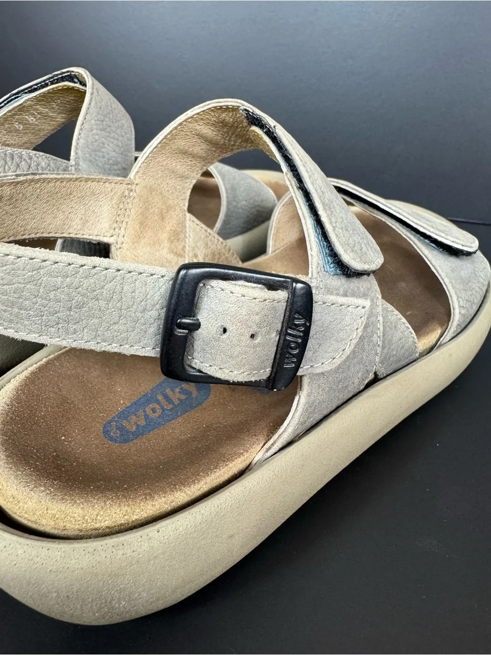 Wolky strap Women's Comfort Brown Leather Sandals wide footbed